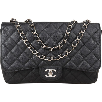 Chanel Quilted Caviar Leather Jumbo Single Flap Crossbody Bag