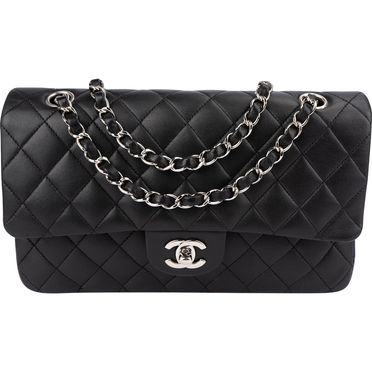 Chanel Quilted Lambskin Palladium Medium Double Flap Shoulder Bag
