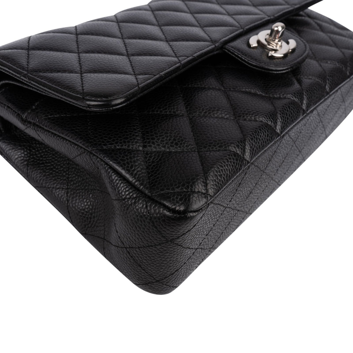 Chanel Quilted Caviar Leather Palladium Medium Double Flap Shoulder Bag