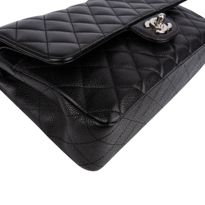 Chanel Quilted Caviar Leather Palladium Medium Double Flap Shoulder Bag