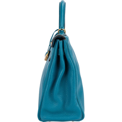 Hermès Bleu Izmir Clemence Leather Kelly 32 Handbag