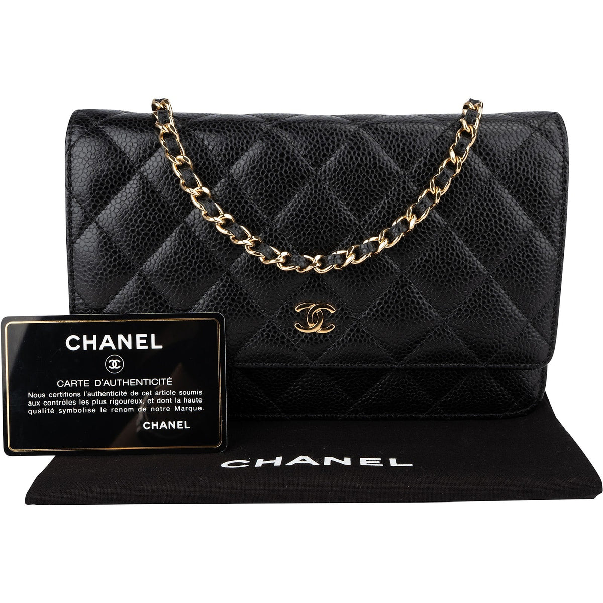 Chanel Quilted Caviar Leather Classic Wallet On Chain Crossbody Bag