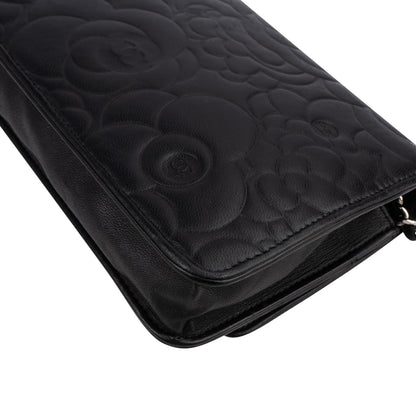 Chanel Camellia Embossed Lambskin Wallet On Chain Crossbody Bag