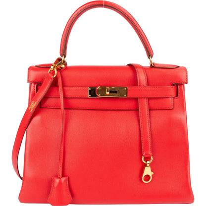 Hermès Rouge Swift Leather Kelly 28 Handbag