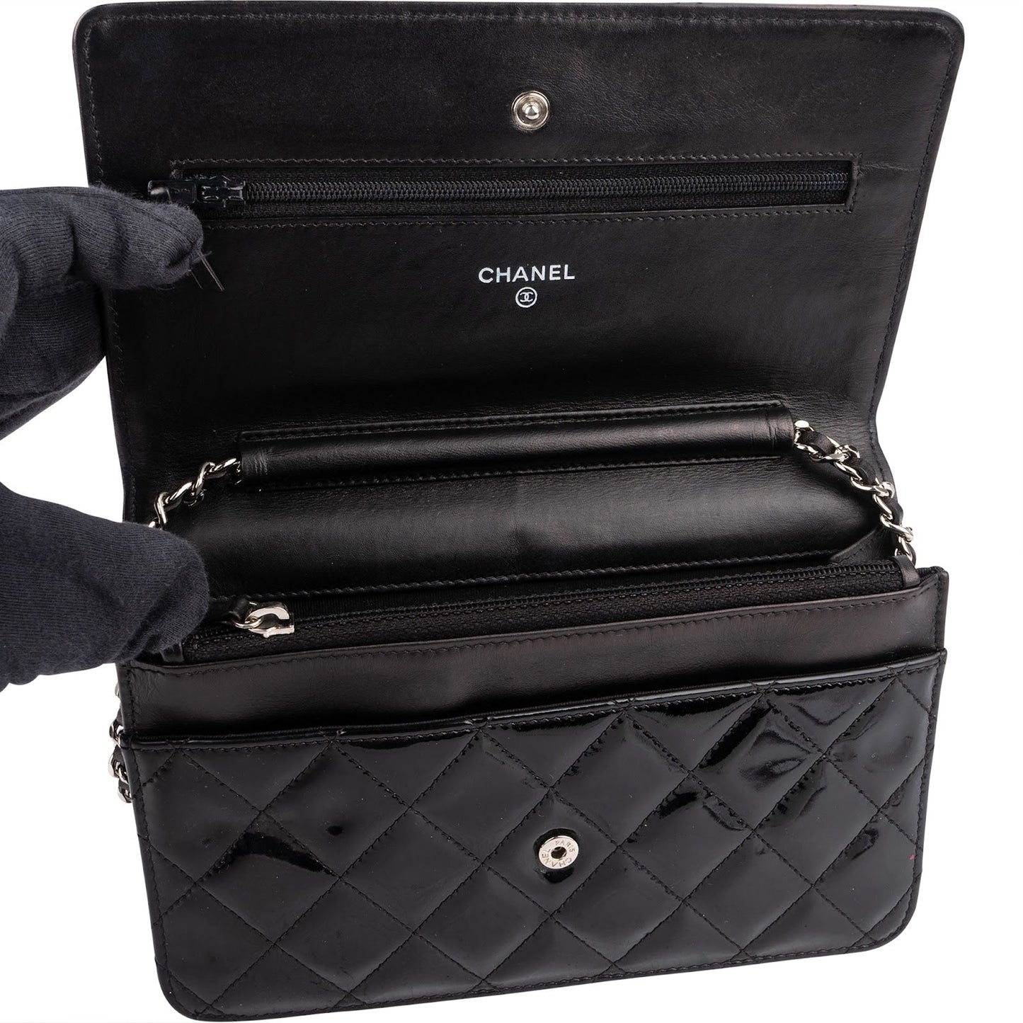 Chanel Quilted Patent Leather Wallet On Chain Crossbody Bag