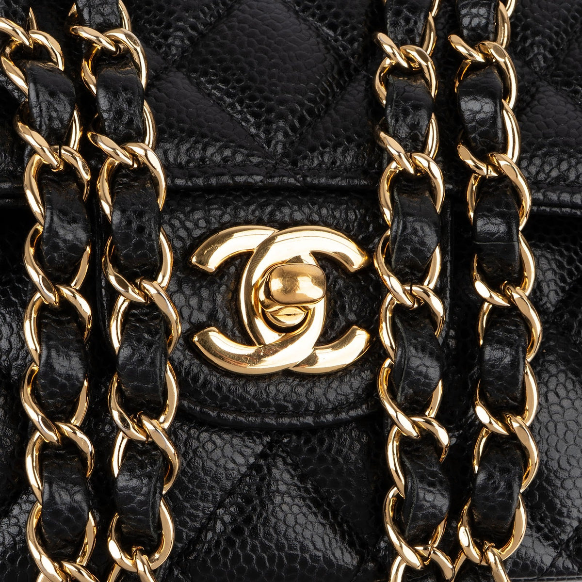 Chanel Quilted Caviar Leather Gold Medium Double Flap Crossbody Bag