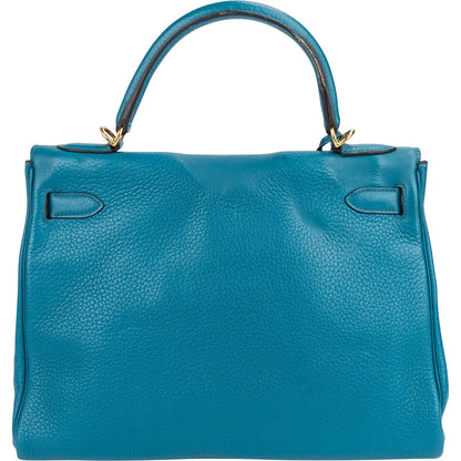 Hermès Bleu Izmir Clemence Leather Kelly 32 Handbag