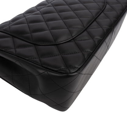 Chanel Quilted Lambskin Palladium Jumbo Double Flap Crossbody Bag