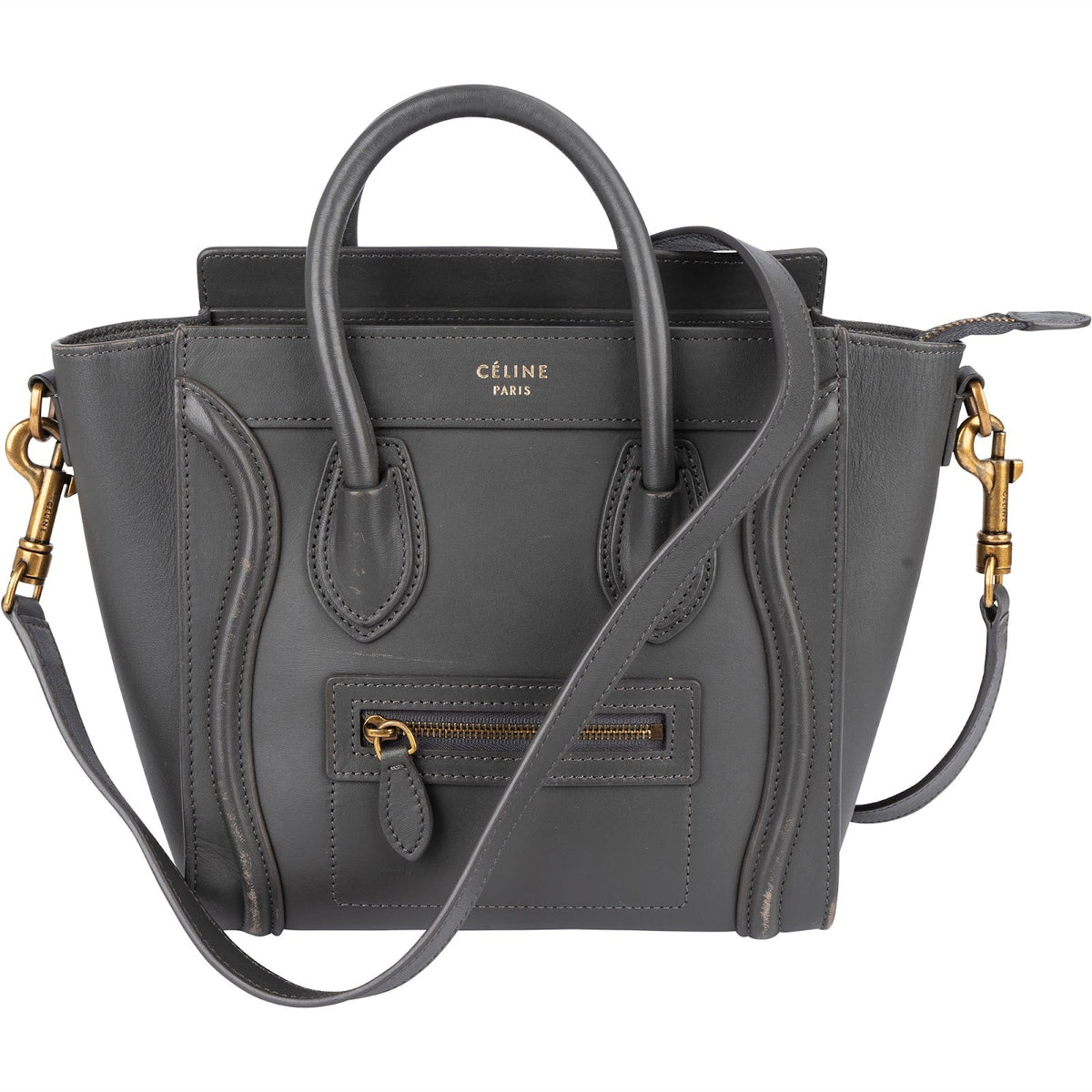 Céline Grey Leather Luggage Handbag