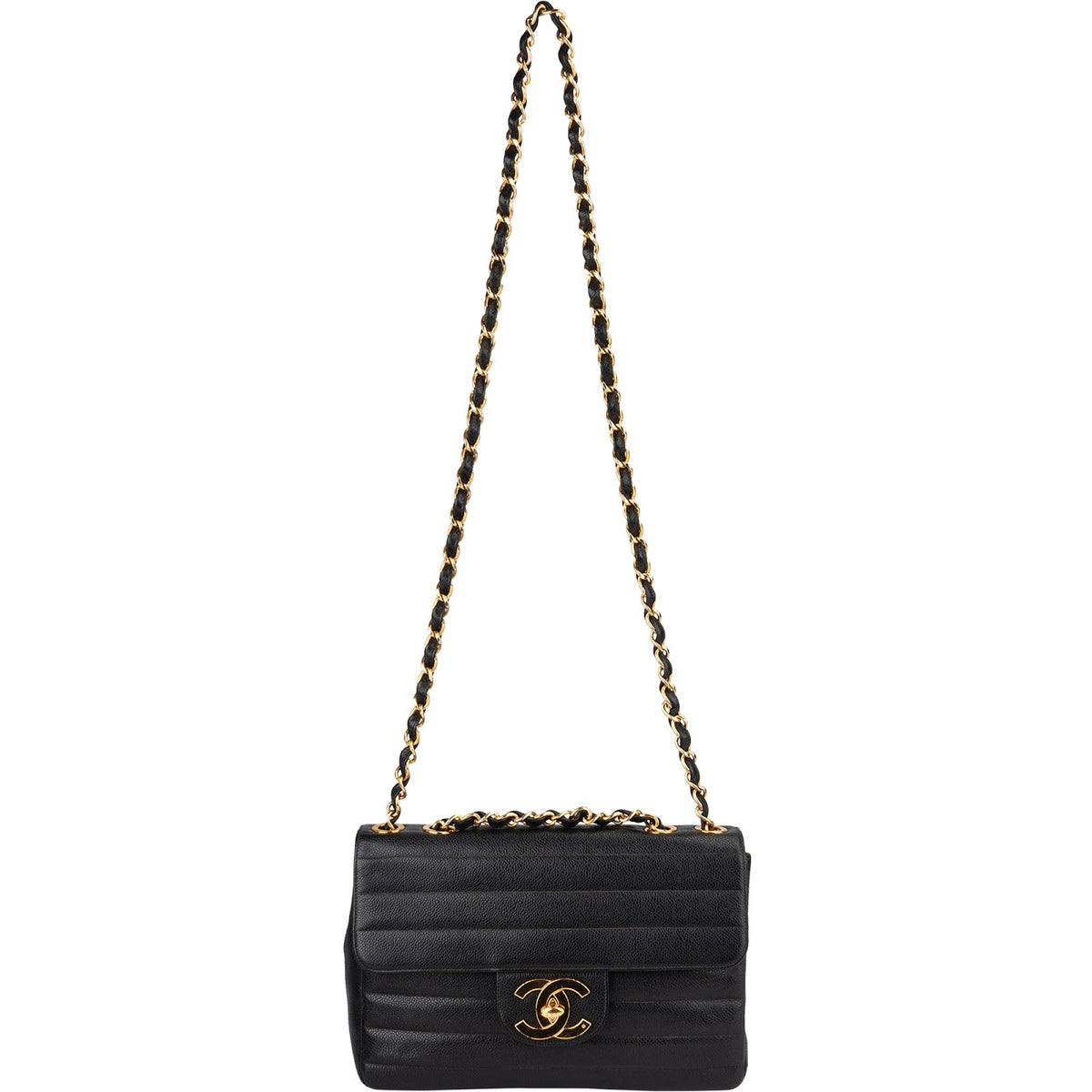 Chanel Horizontal Quilted Caviar Leather Jumbo 24K Gold Single Flap Crossbody Bag