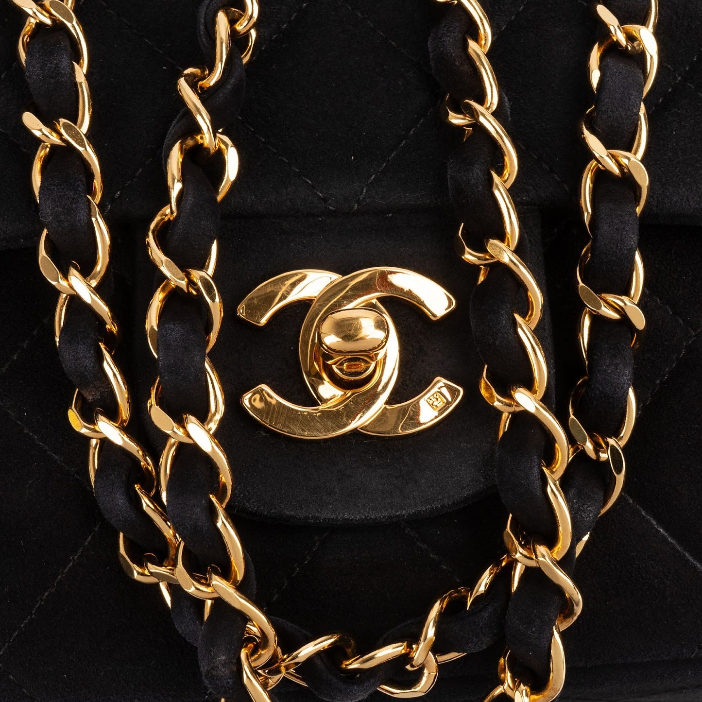 Chanel Quilted Suede 24K Gold Medium Double Flap Shoulder Bag