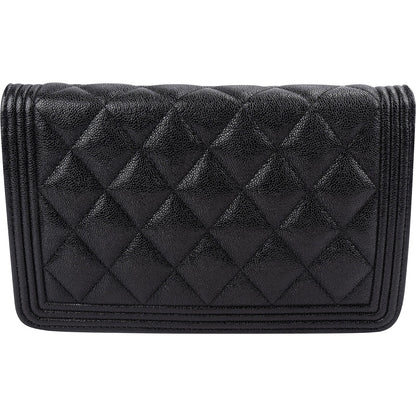Chanel Quilted Caviar Leather Small Boy Wallet On Chain Crossbody Bag