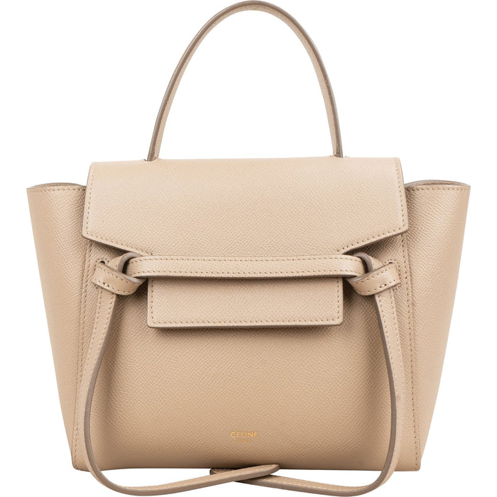 Celine Beige Grained Leather Belt Nano Handbag
