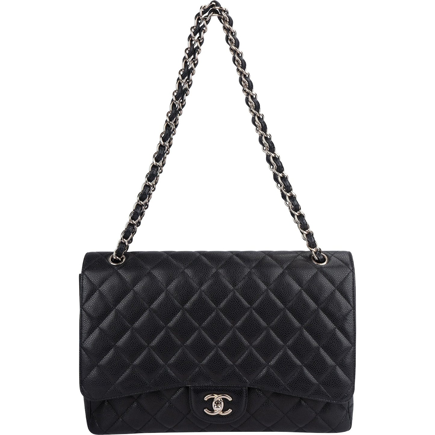Chanel Quilted Caviar Leather Palladium Maxi Single Flap Crossbody Bag