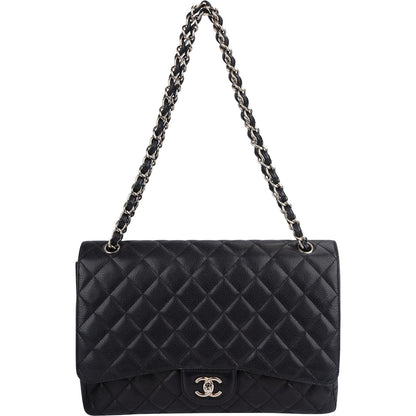 Chanel Quilted Caviar Leather Palladium Maxi Single Flap Crossbody Bag