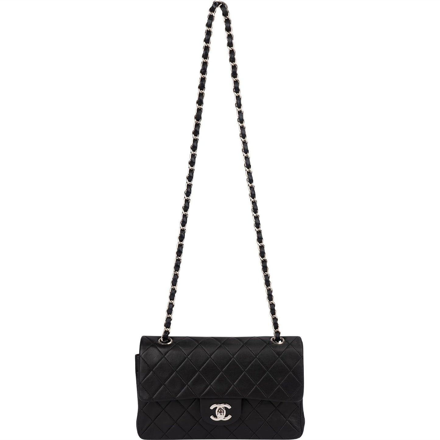 Chanel Quilted Lambskin Palladium Small Double Flap Shoulder Bag