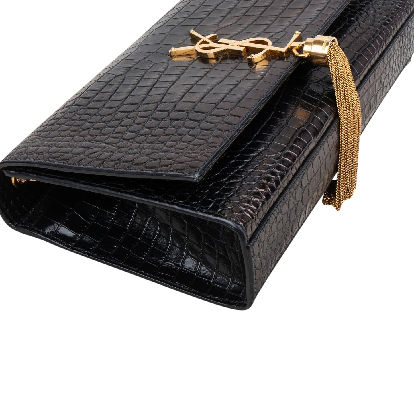 Saint Laurent Croc-Embossed Leather Kate Tassel Chain Crossbody Bag