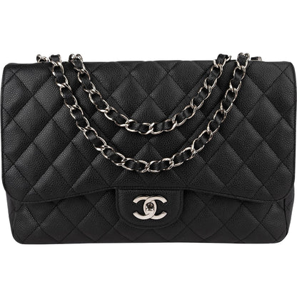 Chanel Quilted Caviar Leather Palladium Jumbo Single Flap Crossbody Bag