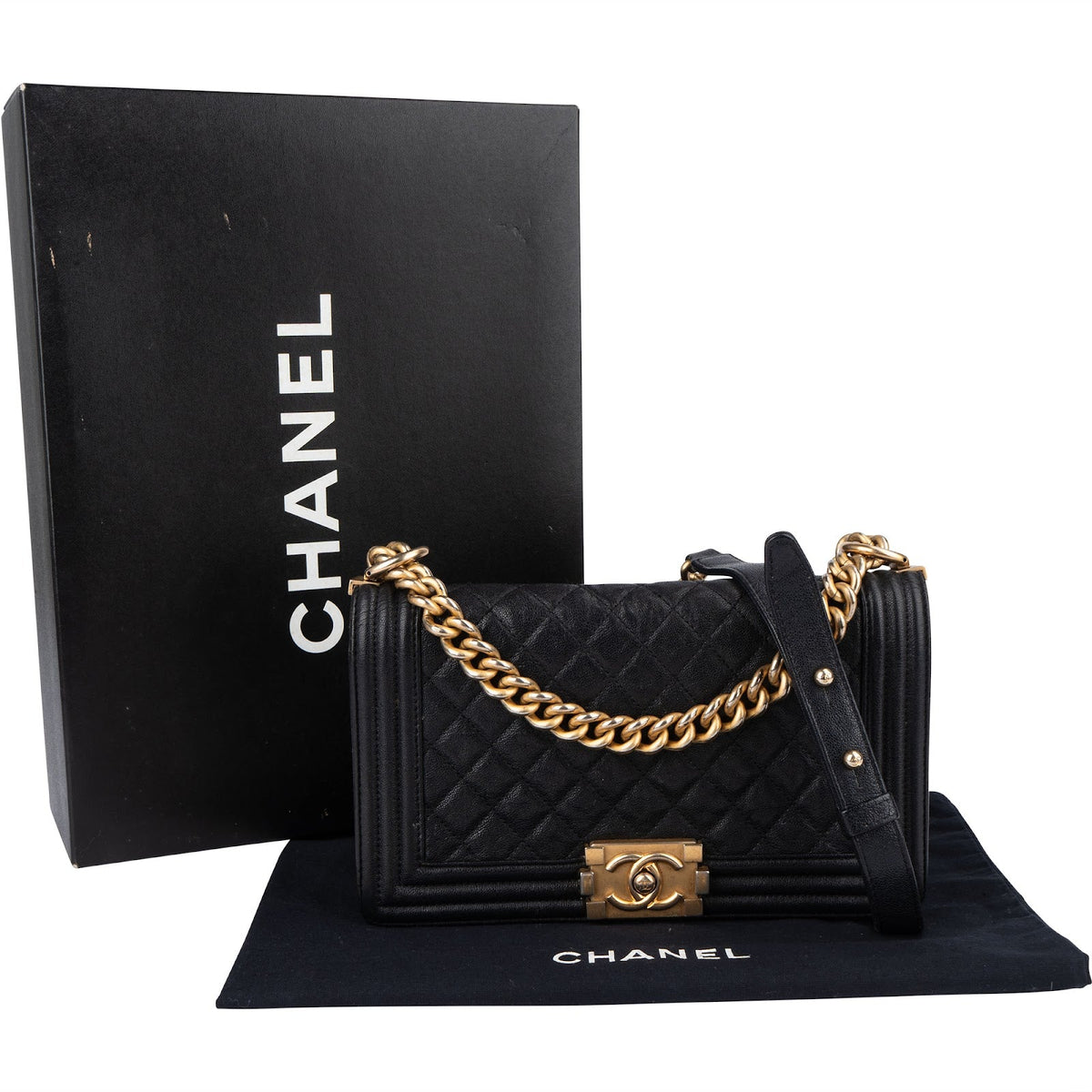 Chanel Quilted Caviar Leather Medium Boy Single Flap Crossbody Bag