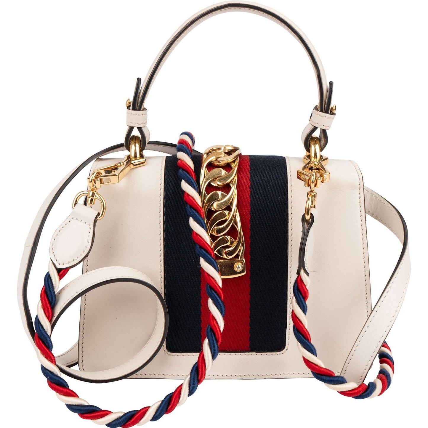 Gucci White Leather Sylvie Mini Top Handle Crossbody Handbag