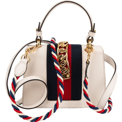 Gucci White Leather Sylvie Mini Top Handle Crossbody Handbag