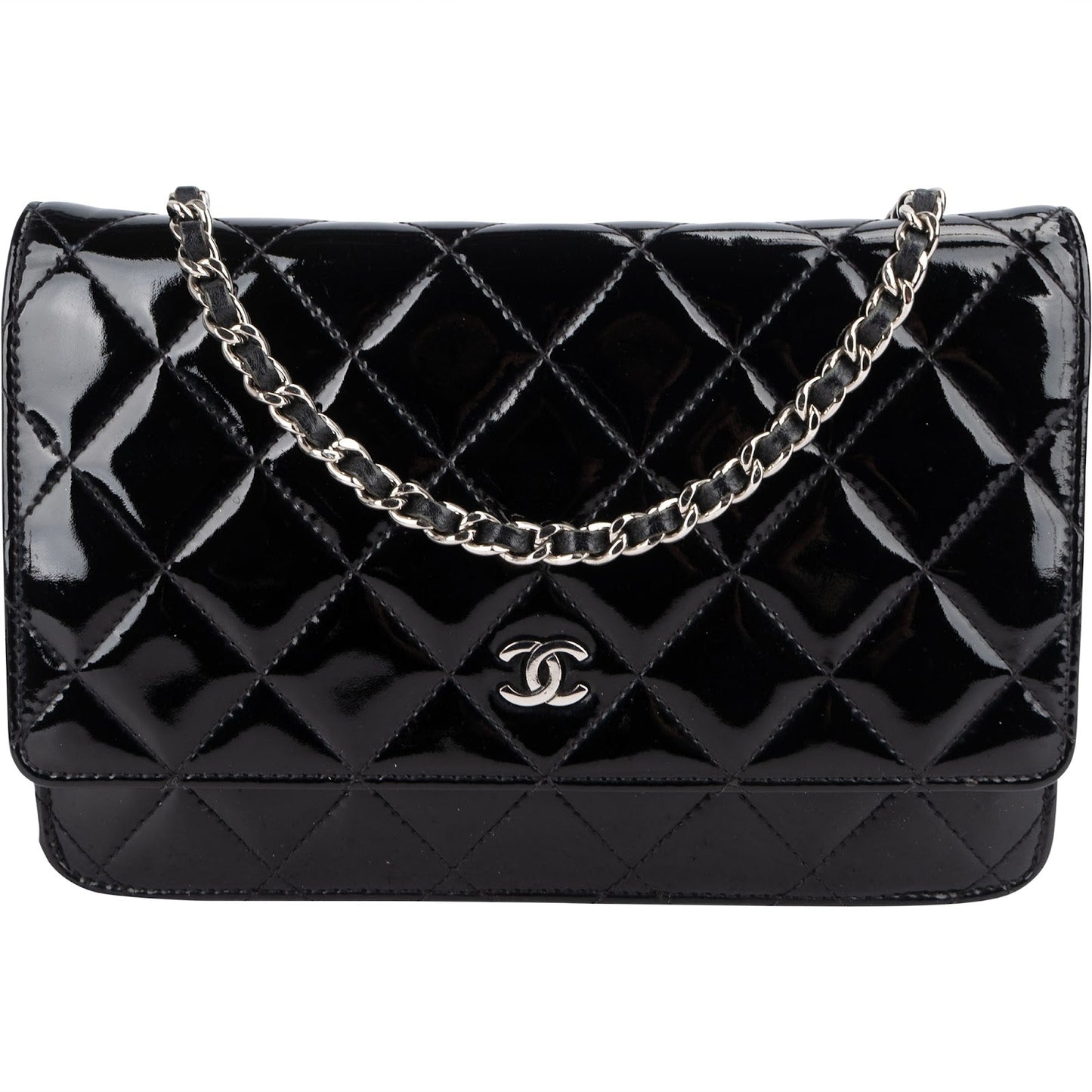 Chanel Quilted Patent Leather Wallet on Chain Crossbody Bag
