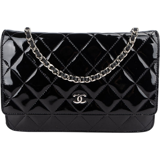 Chanel Quilted Patent Leather Wallet on Chain Crossbody Bag