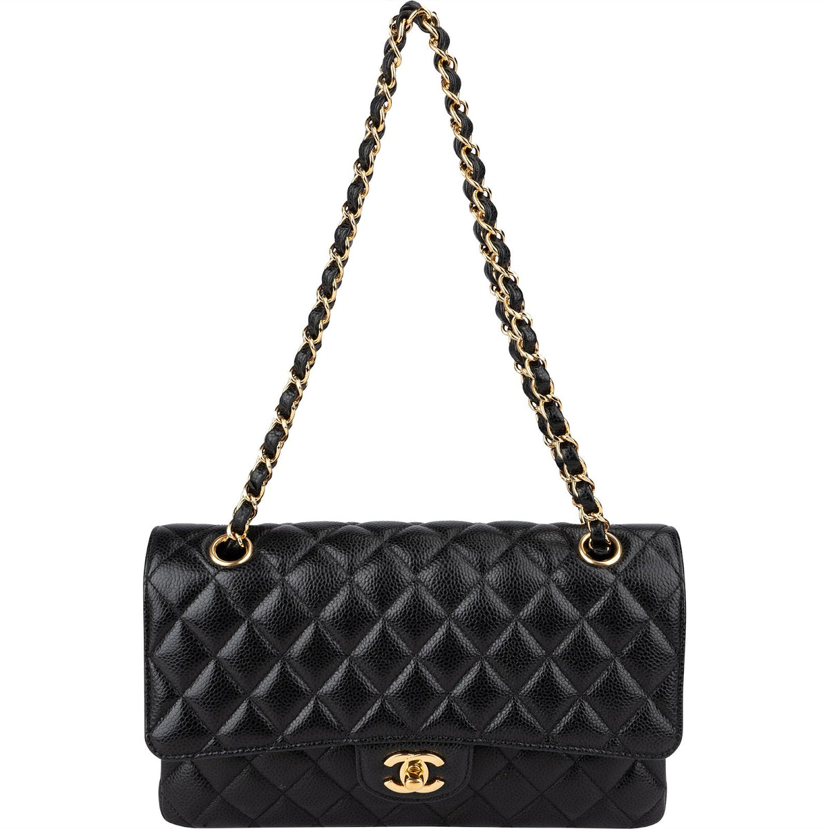 Chanel Quilted Caviar Leather Gold Medium Double Flap Crossbody Bag