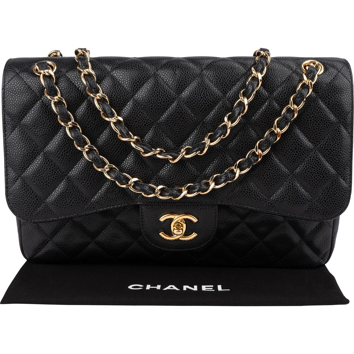 Chanel Quilted Caviar Leather Jumbo Double Flap Crossbody Bag