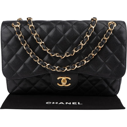 Chanel Quilted Caviar Leather Jumbo Double Flap Crossbody Bag