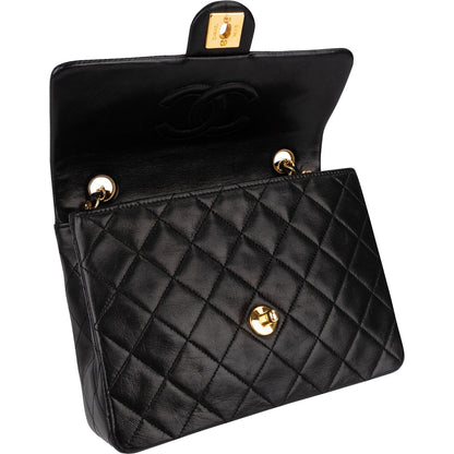 Chanel Quilted Lambskin Rectangular 24K Gold Single Flap Crossbody Bag