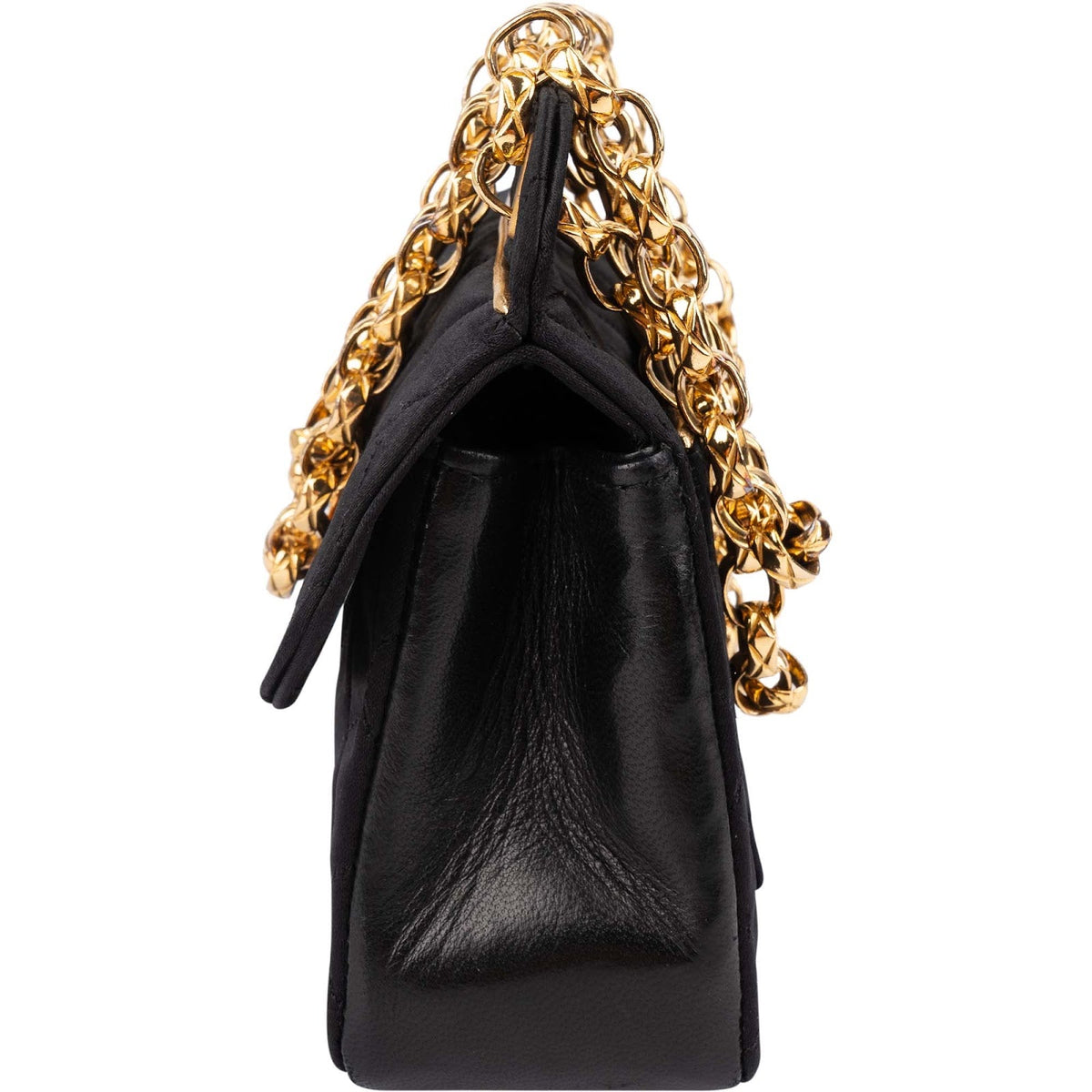 Chanel Navy Quilted Satin Top Bar 24K Gold Single Flap Small Crossbody Bag
