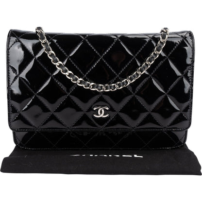 Chanel Quilted Patent Leather Wallet on Chain Crossbody Bag