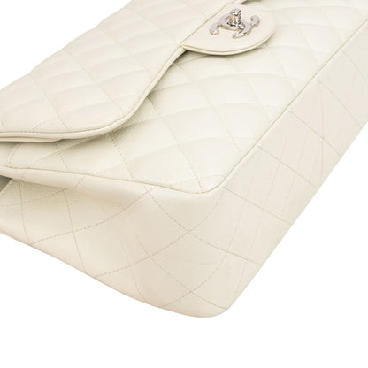 Chanel Quilted Caviar Leather Palladium Jumbo Double Flap Crossbody Bag