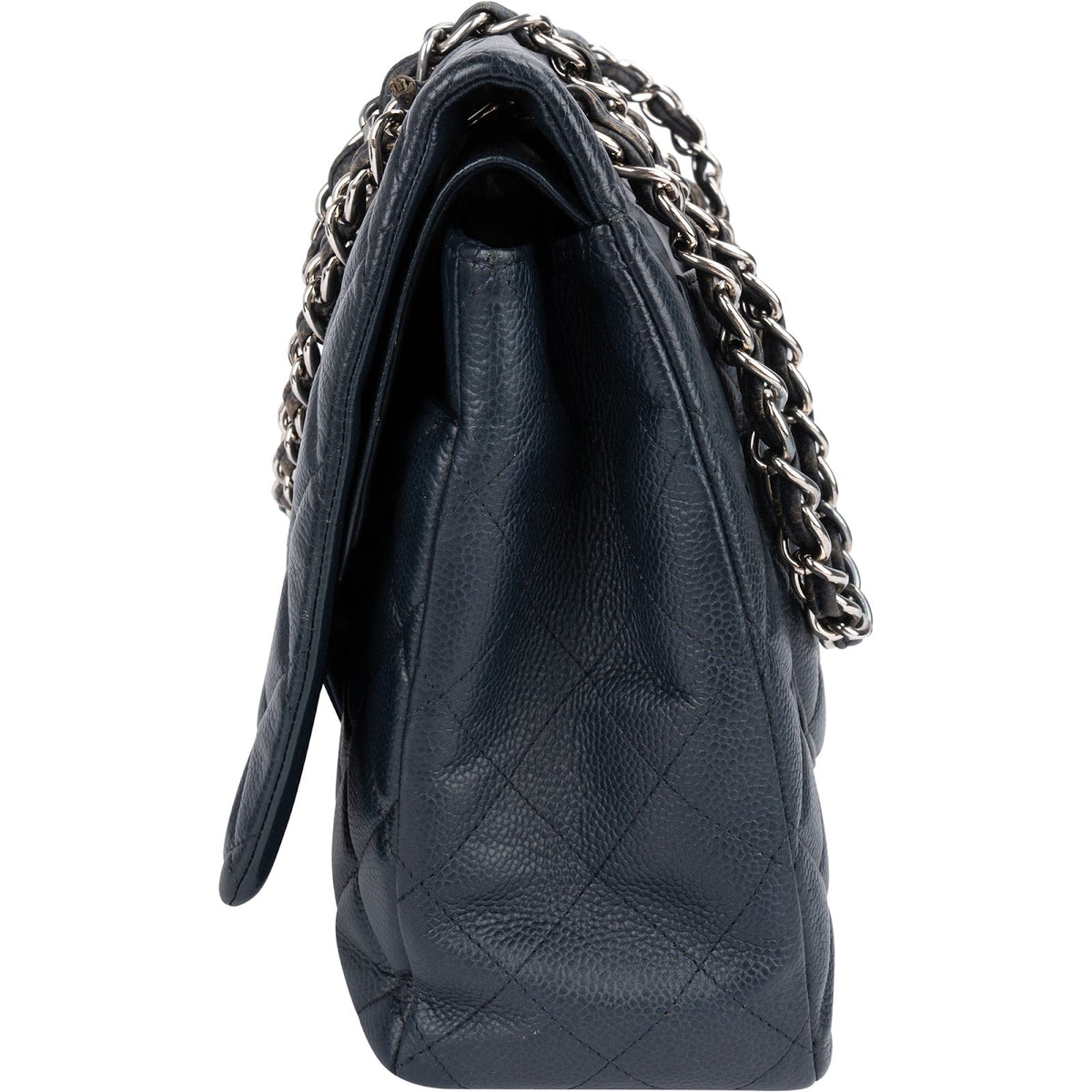 Chanel Navy Qulited Caviar Leather Maxi Double Flap Crossbody Bag