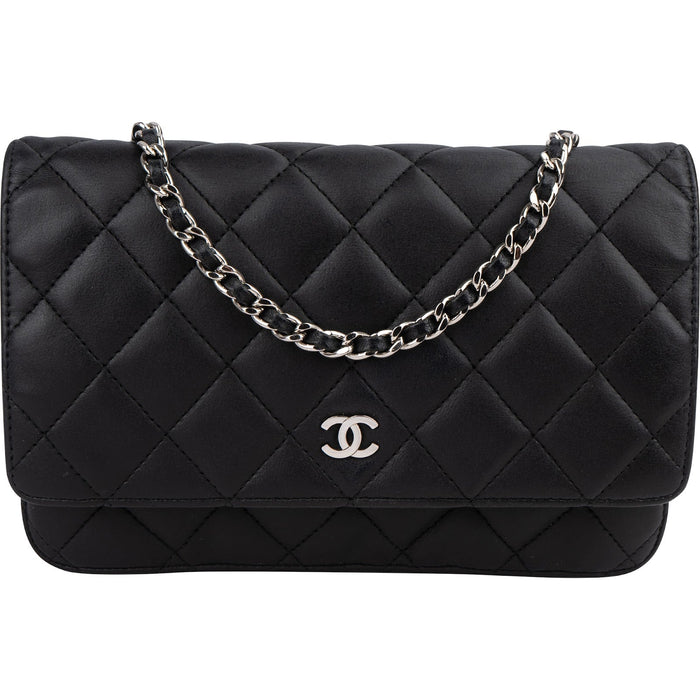 Chanel Quilted Lambskin Palladium Wallet On Chain Crossbody Bag