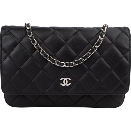 Chanel Quilted Lambskin Palladium Wallet On Chain Crossbody Bag