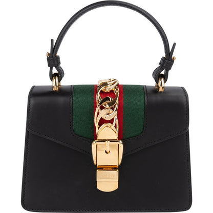 Gucci Black Leather Sylvie Sherry Line Handbag