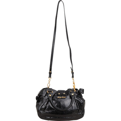 Miu Miu Vitello Shine Leather Bow Bauletto Handbag
