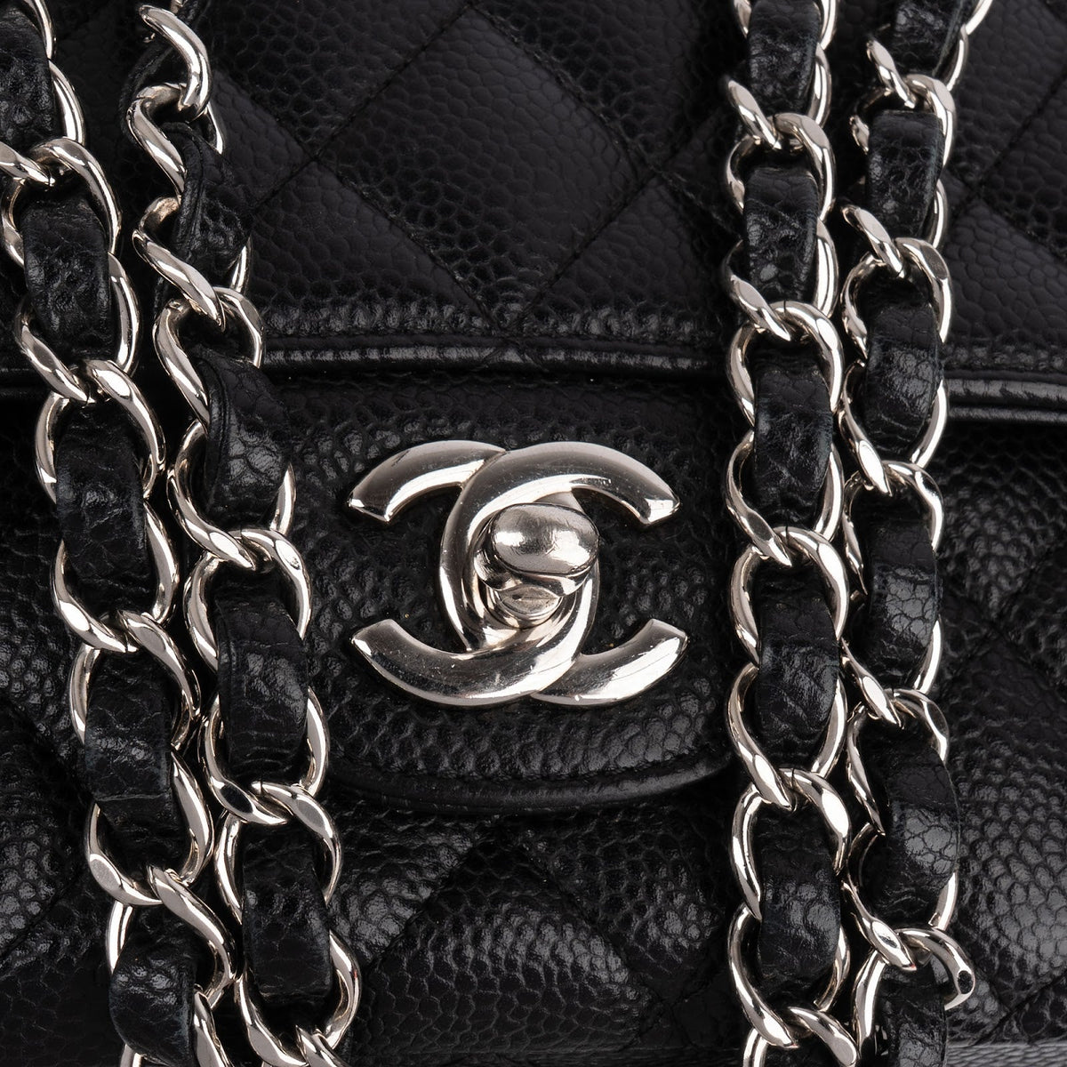 Chanel Quilted Caviar Leather Palladium Medium Double Flap Shoulder Bag