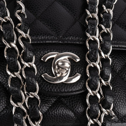 Chanel Quilted Caviar Leather Palladium Medium Double Flap Shoulder Bag