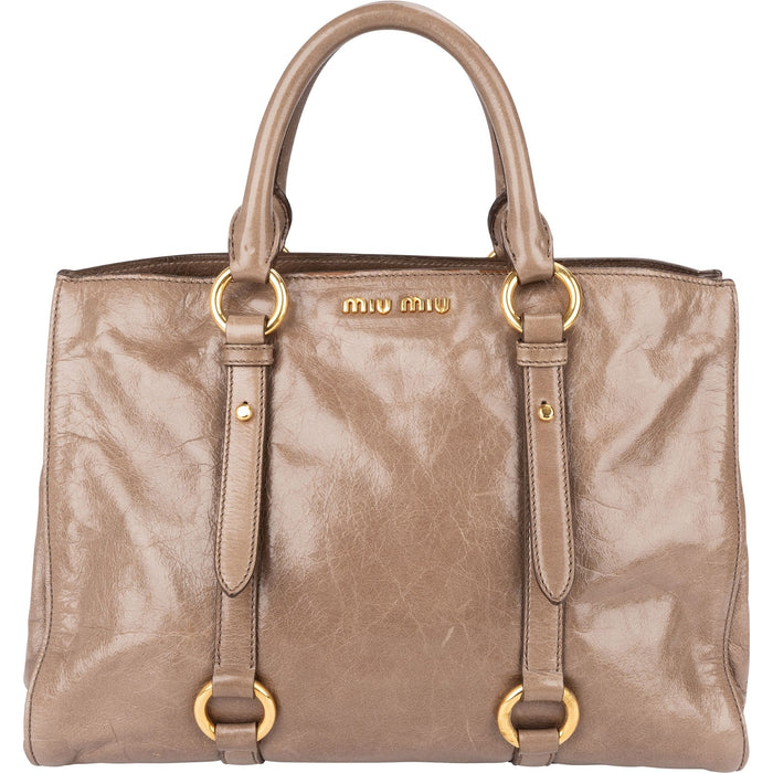 Miu Miu Vitello Lux Leather Tote Handbag