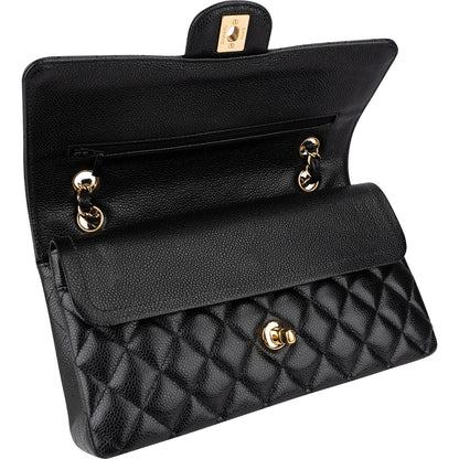 Chanel Quilted Caviar Leather Gold Medium Double Flap Crossbody Bag