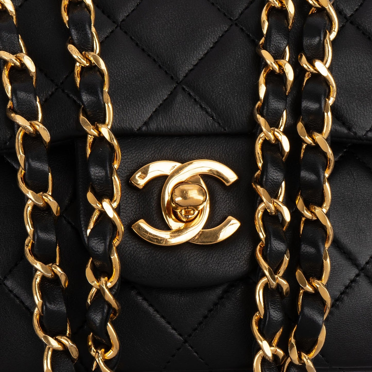 Chanel Quilted Lambskin 24K Gold Small Double Flap Shoulder Bag