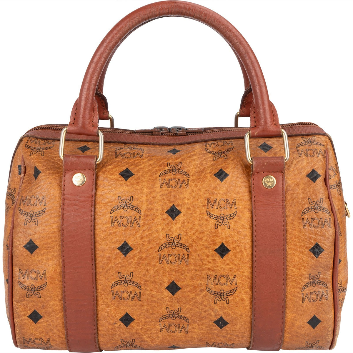 MCM Monogram Visetos Small Boston Handbag