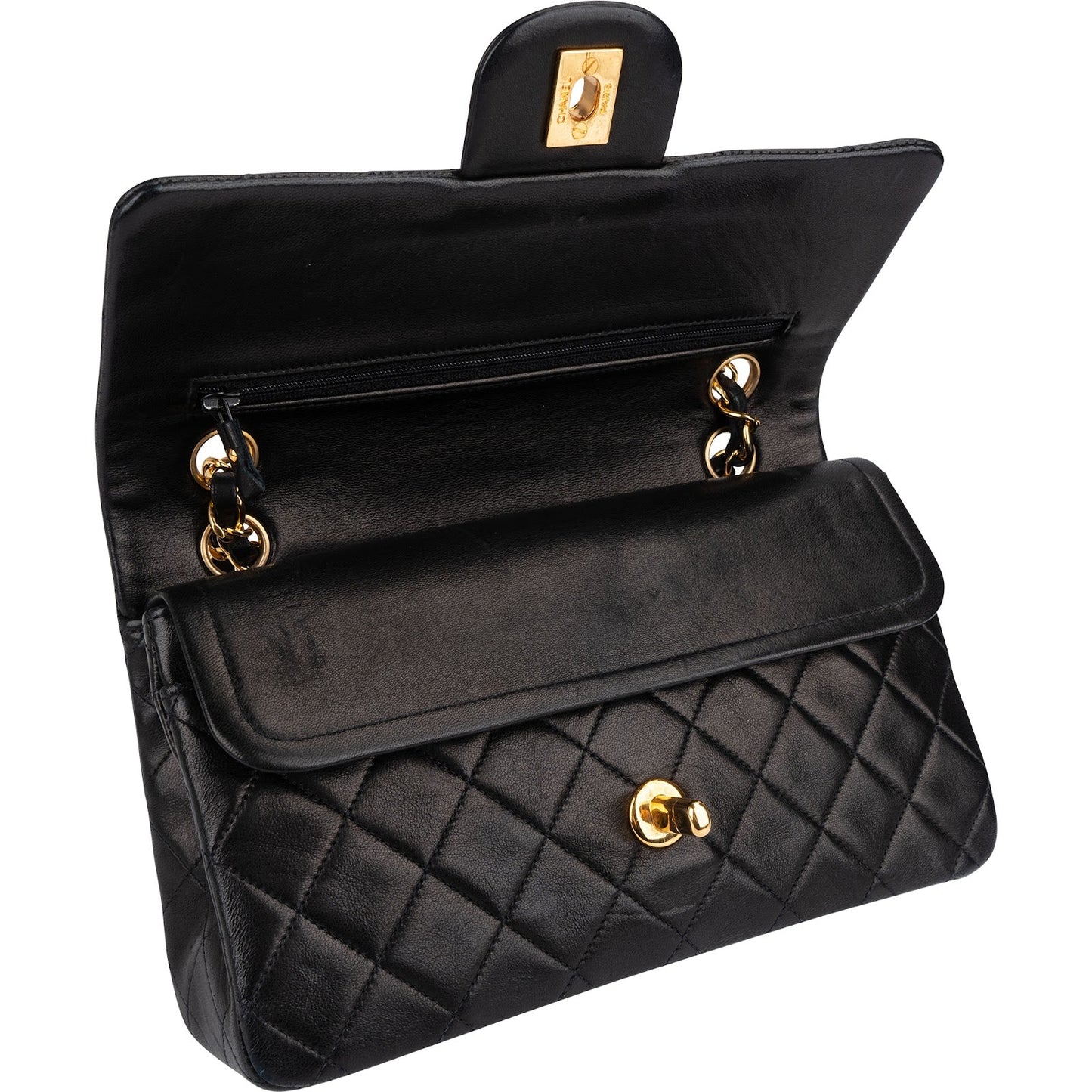 Chanel Quilted Lambskin 24K Gold Small Double Flap Shoulder Bag