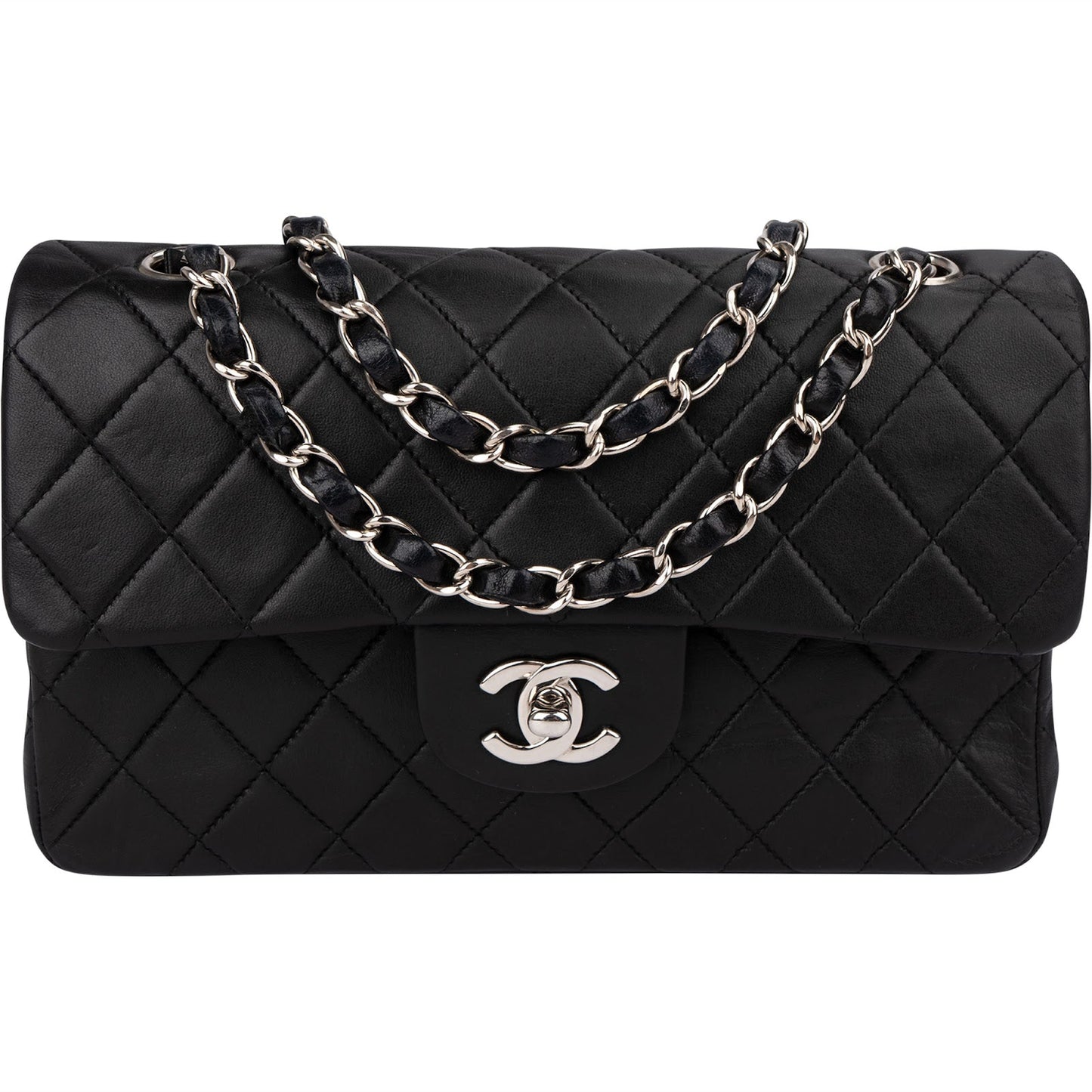 Chanel Quilted Lambskin Palladium Small Double Flap Shoulder Bag
