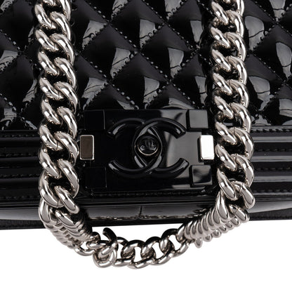 Chanel Quilted Patent Caviar Leather Large Boy Single Flap Crossbody Bag