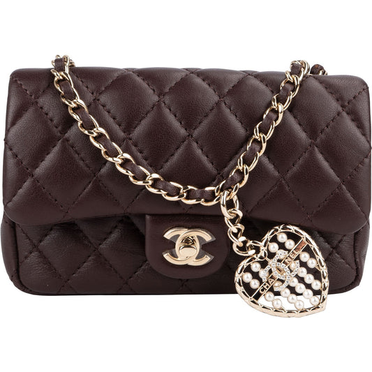 Chanel Quilted Lambskin Extra Mini Miniatur Double Flap Pendant Bag
