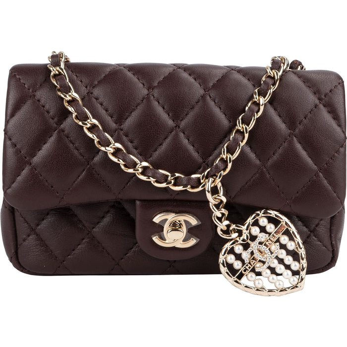 Chanel Quilted Lambskin Extra Mini Miniatur Double Flap Pendant Bag